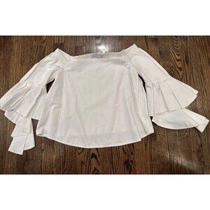 Endless Rose Blouse Womens Medium Tiered Ruffled Sleeve Off the Shoulder White